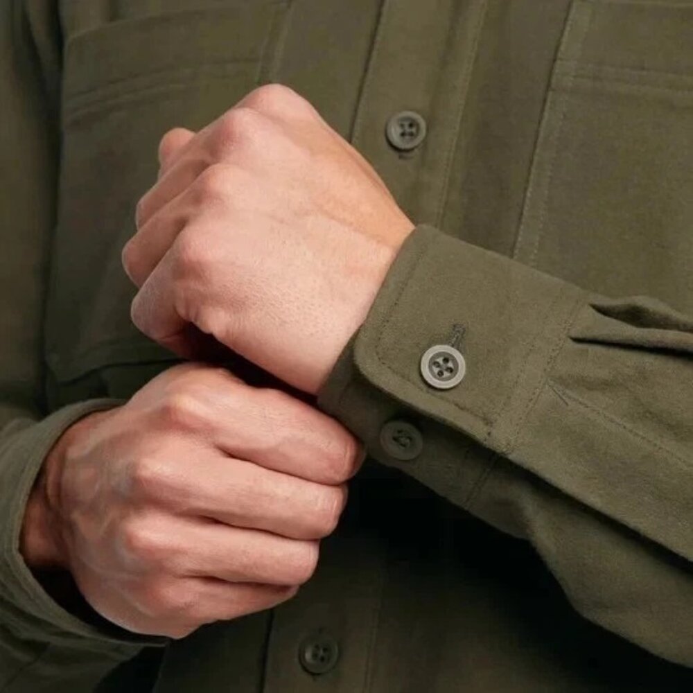 WOOLRICH Chamois Men 100% Brushed Cotton Button Up Long Sleeve Shirt Green L NEW - Picture 4 of 11